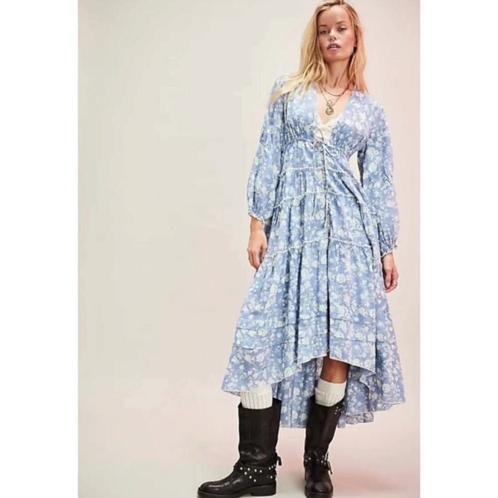 Free People Ethereal Dainty Cottage Pappiet Midi Dress Bluebell Maxi Top XL - Picture 11 of 12